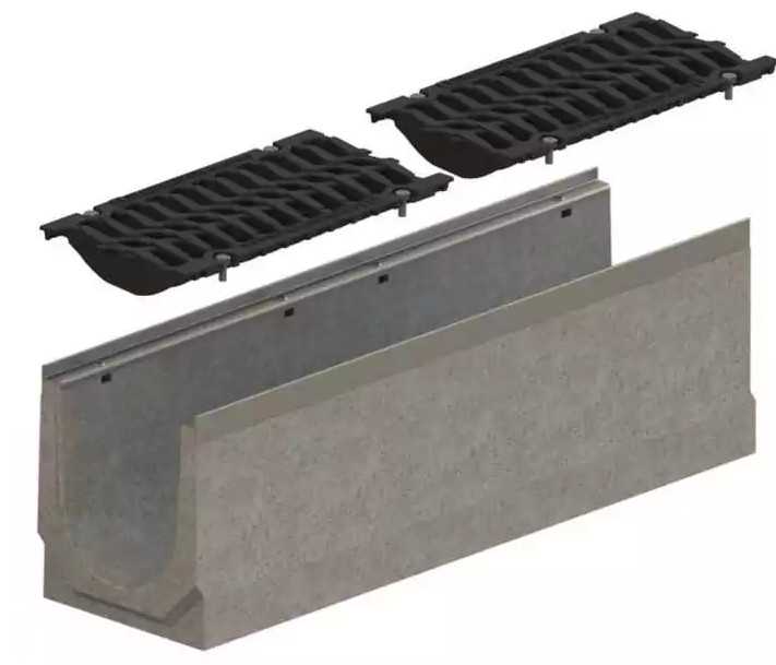 1m. set Schwerlastrinne Betonrinne DN200 26x21cm + Gussrost D400