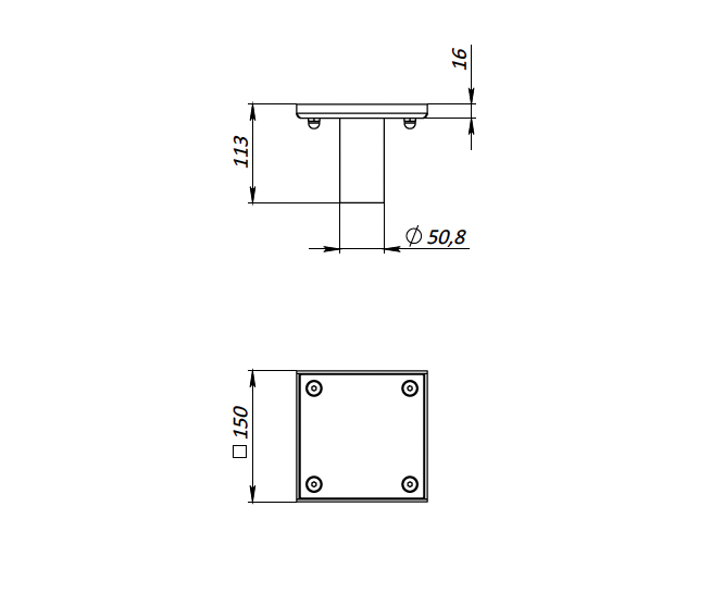 Reinigungsverschluss aus Edelstahl 150×150 mm mit Ablauf DN50 B125