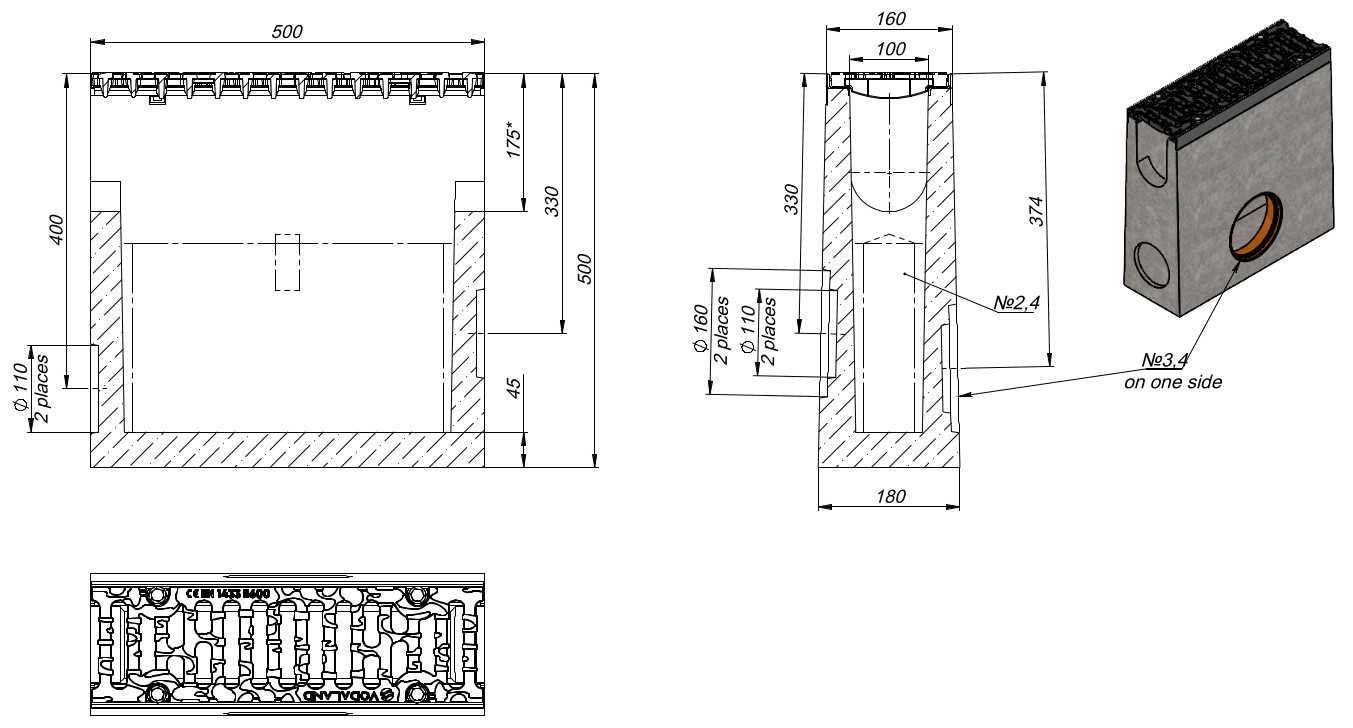1m. set Schwerlastrinnen Betonrinne 16x21cm + Gussrost E600