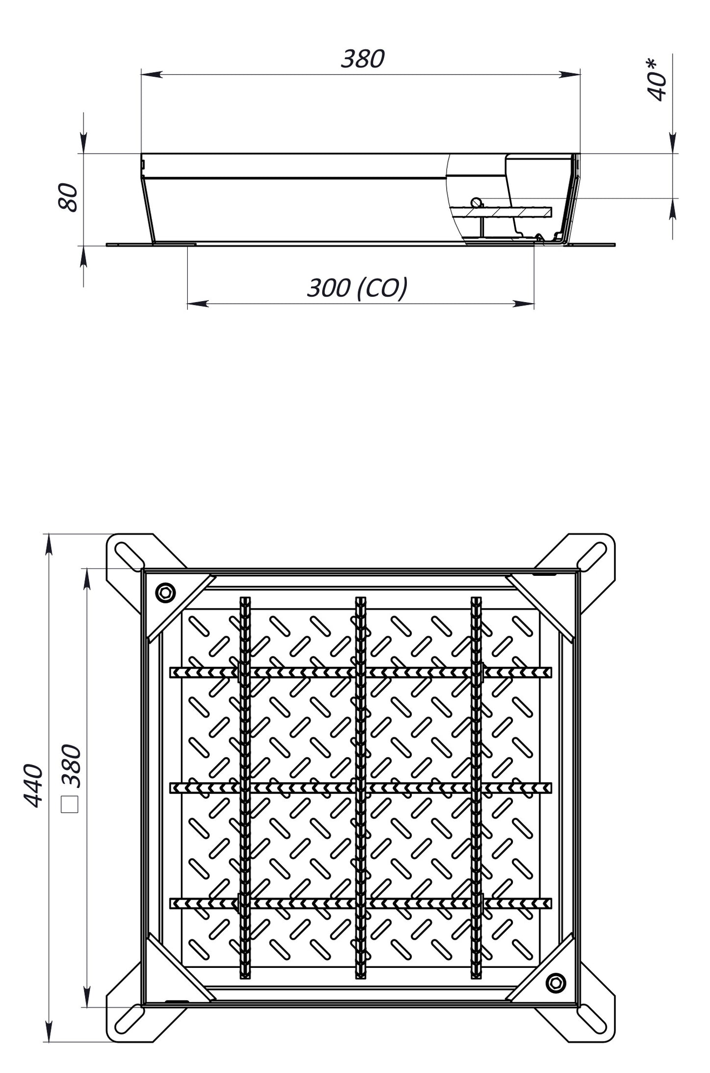 Schachtabdeckung aus verzinktem Stahl 300×300 mm B125 (befüllbar)