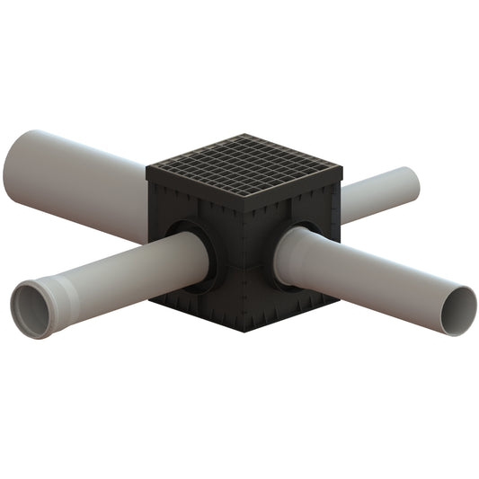 Hofabläuf / Punktentwässerung 30x30cm verzinkter Gitterrost mit Fangkorb + Siphone