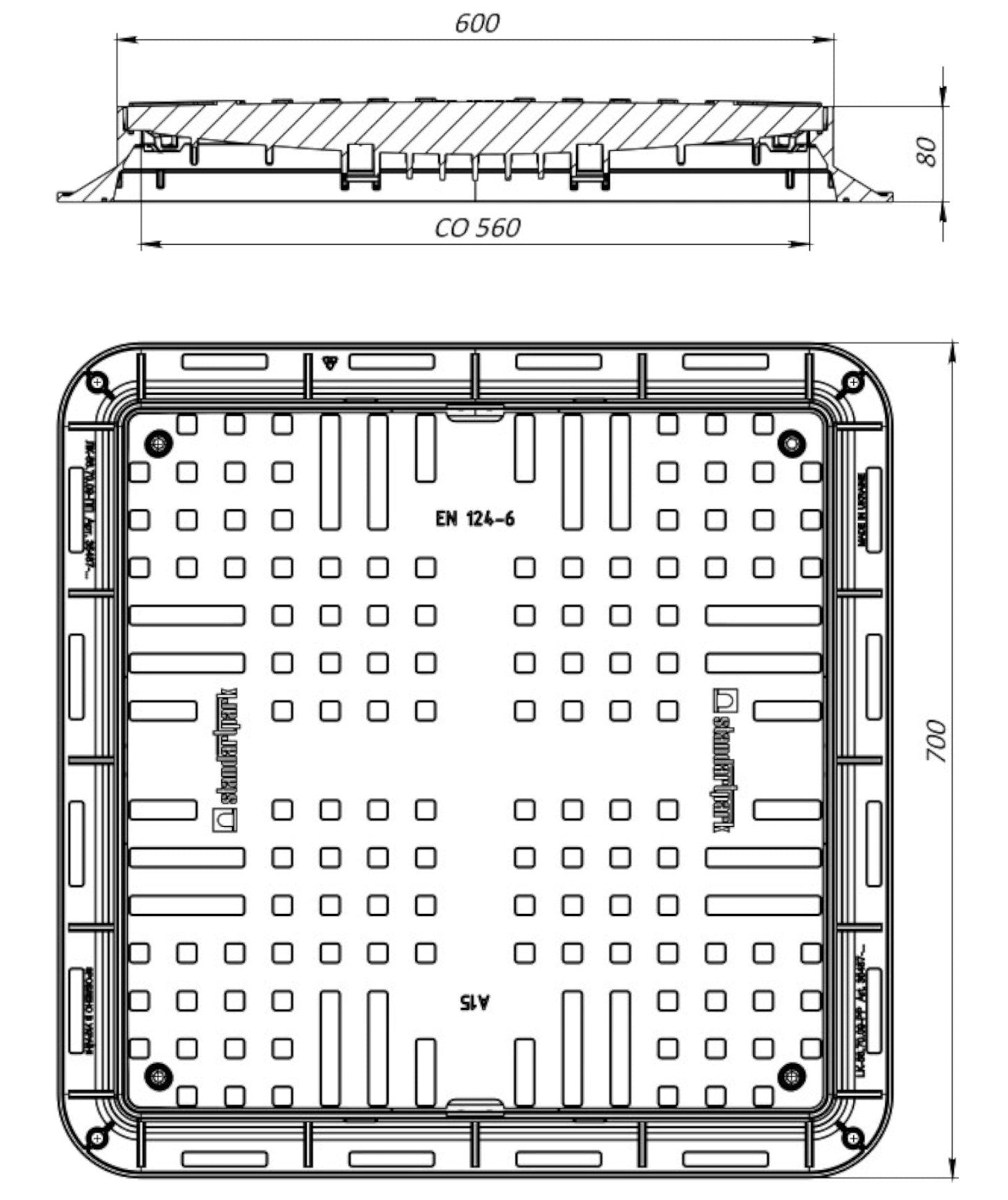Schachtabdeckung 70x70cm Gullydeckel Kanaldeckel - Grau