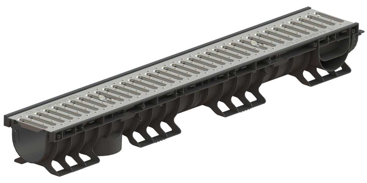 1m. set Kunststoffrinne H:12cm B:16cm + Gitterrost Verzinkter Stahl A15