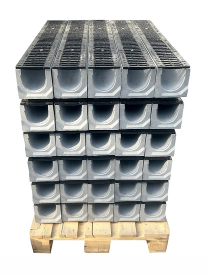 30 x 1m. set Betonrinne C250 14x12,5 cm inkl. Gussrost C250 + Palettenversand
