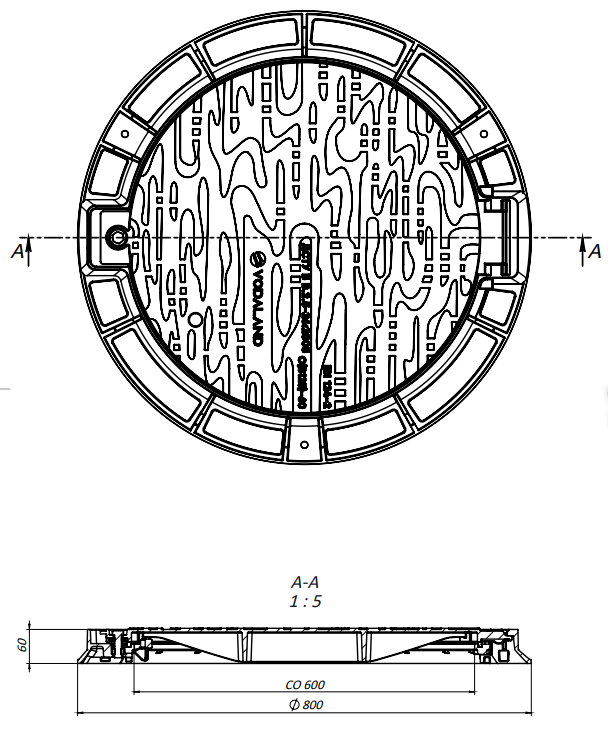 Schachtdeckel aus Gusseisen DN600 B125/D400 mit Dichtung und Verriegelung