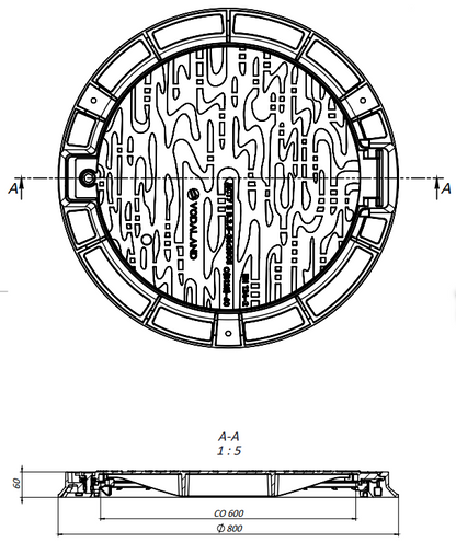Schachtdeckel aus Gusseisen DN600 B125/D400 mit Dichtung und Verriegelung