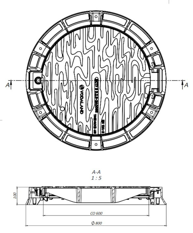 Schachtdeckel aus Gusseisen DN600 B125/D400 mit Dichtung und Verriegelung