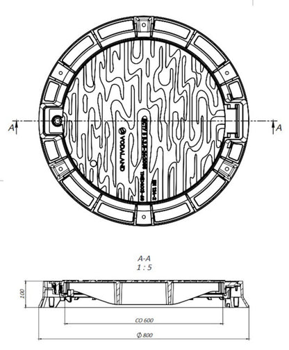 Schachtdeckel aus Gusseisen DN600 B125/D400 mit Dichtung und Verriegelung