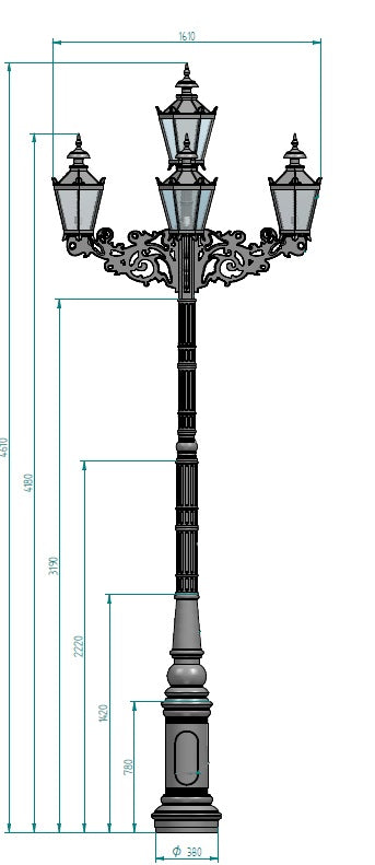 Lampe  Straßenlaterne G I 5x Kopf H - 4600mm