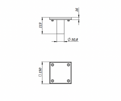 Reinigungsverschluss aus Edelstahl 150×150 mm mit Ablauf DN50 B125