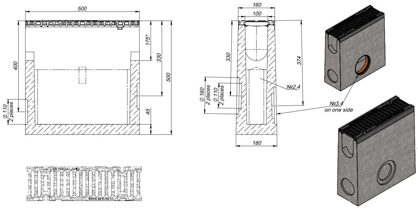 1m. set Schwerlastrinnen Betonrinne 16x16cm + Gussrost D400