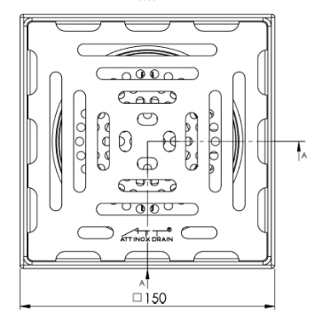 Bodenablauf 150x150mm, Edelstahl-Mini-Ablauf DN 50, vertikal – quadratisch – einteilig