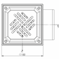 Bodenablauf 150x150mm, Edelstahl-Mini-Ablauf DN 110, Blechrost verbohrt, horizontal – quadratisch – einteilig