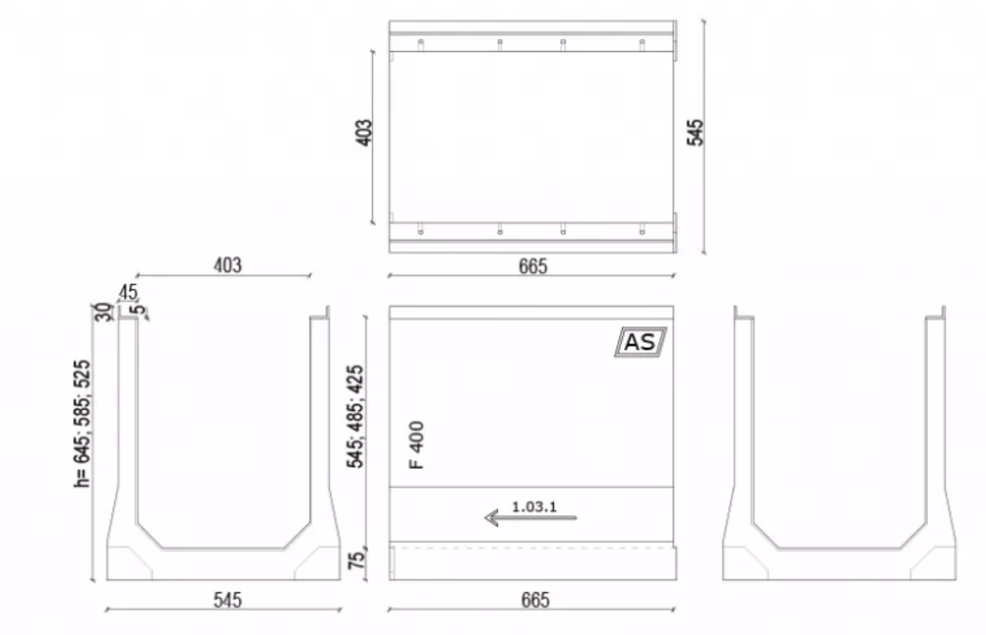 Set Beton-Entwässerungsrinne RedLine AS-400 66,5x52,5x54,5cm D400&F900kN inkl. Gussrost & Kantenschutz