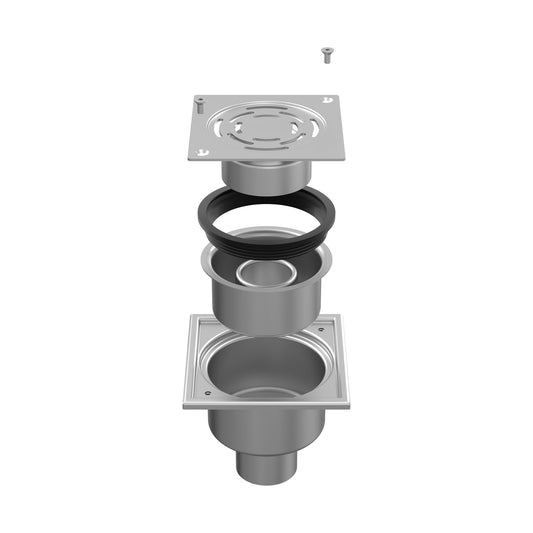 Badezimmerablauf 100x100mm, Edelstahl 304 – DN 40, vertikal – quadratisch