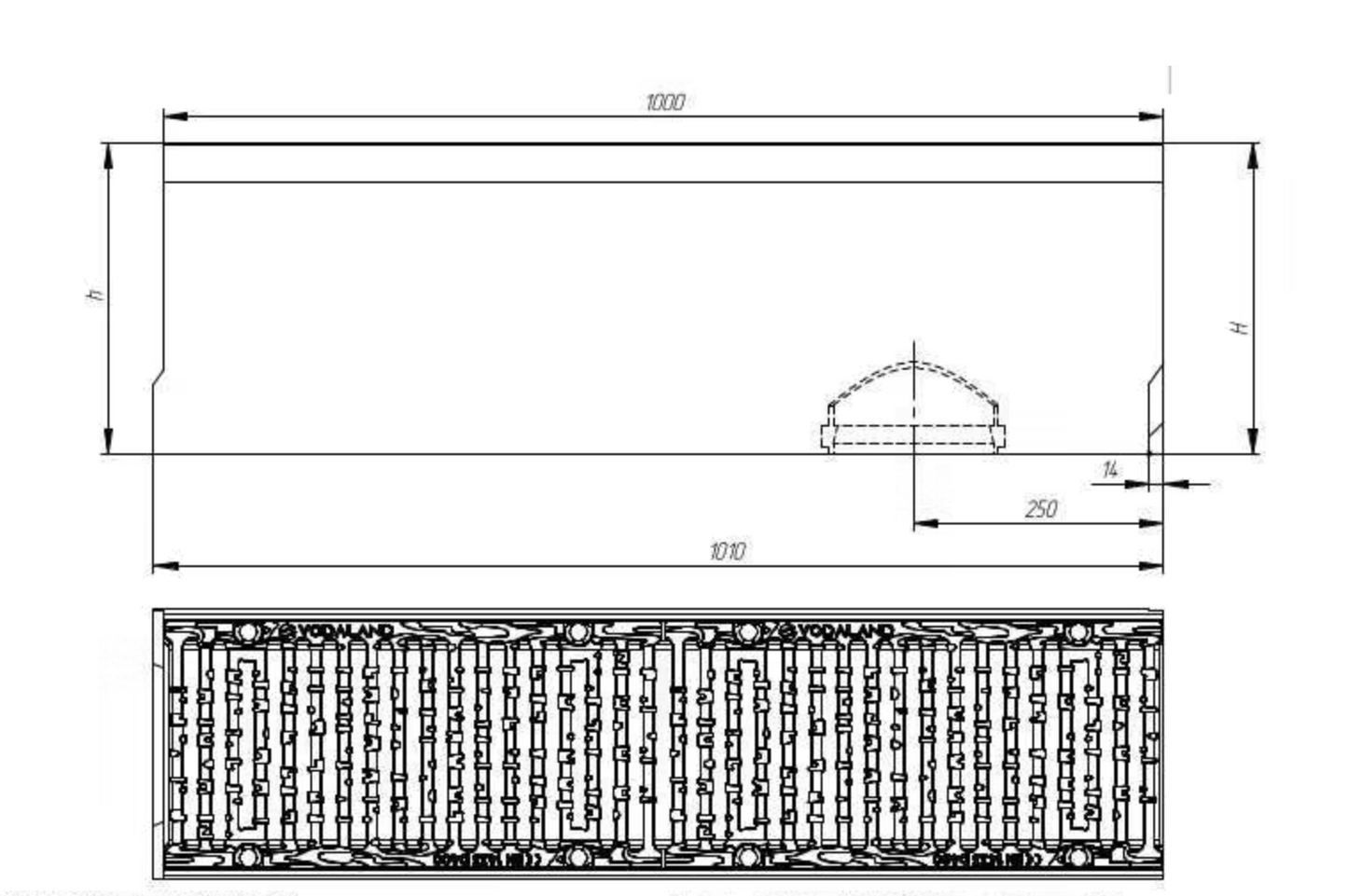 1m. set Schwerlastrinne Betonrinne DN200 26x21cm + Gussrost D400