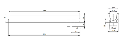 Entwässerungsrinne 1m. set Betonrinne C250 14x12,5 cm inkl. Gussrost C250 ohne Kantenschutz