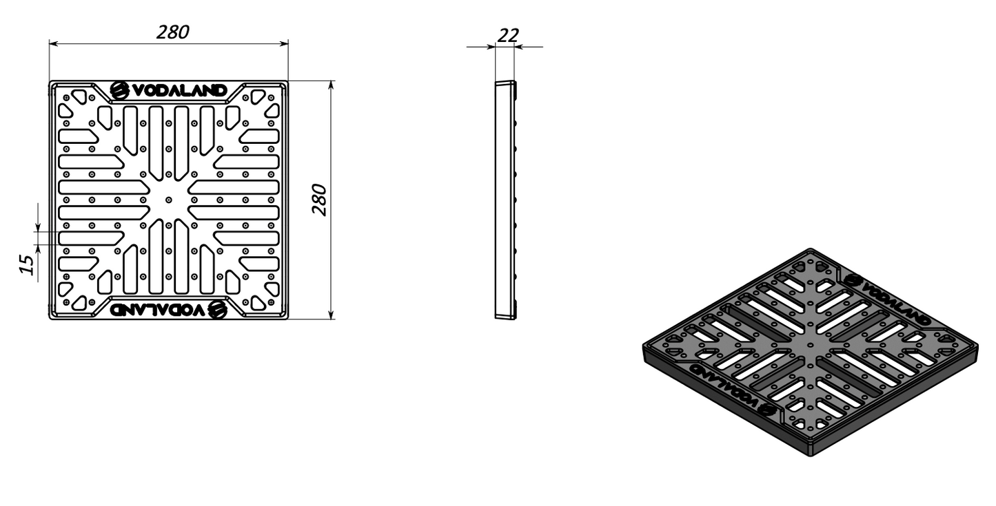 Hofabläuf / Punktentwässerung Stern 30x30cm Gussrost mit Fangkorb + Siphone