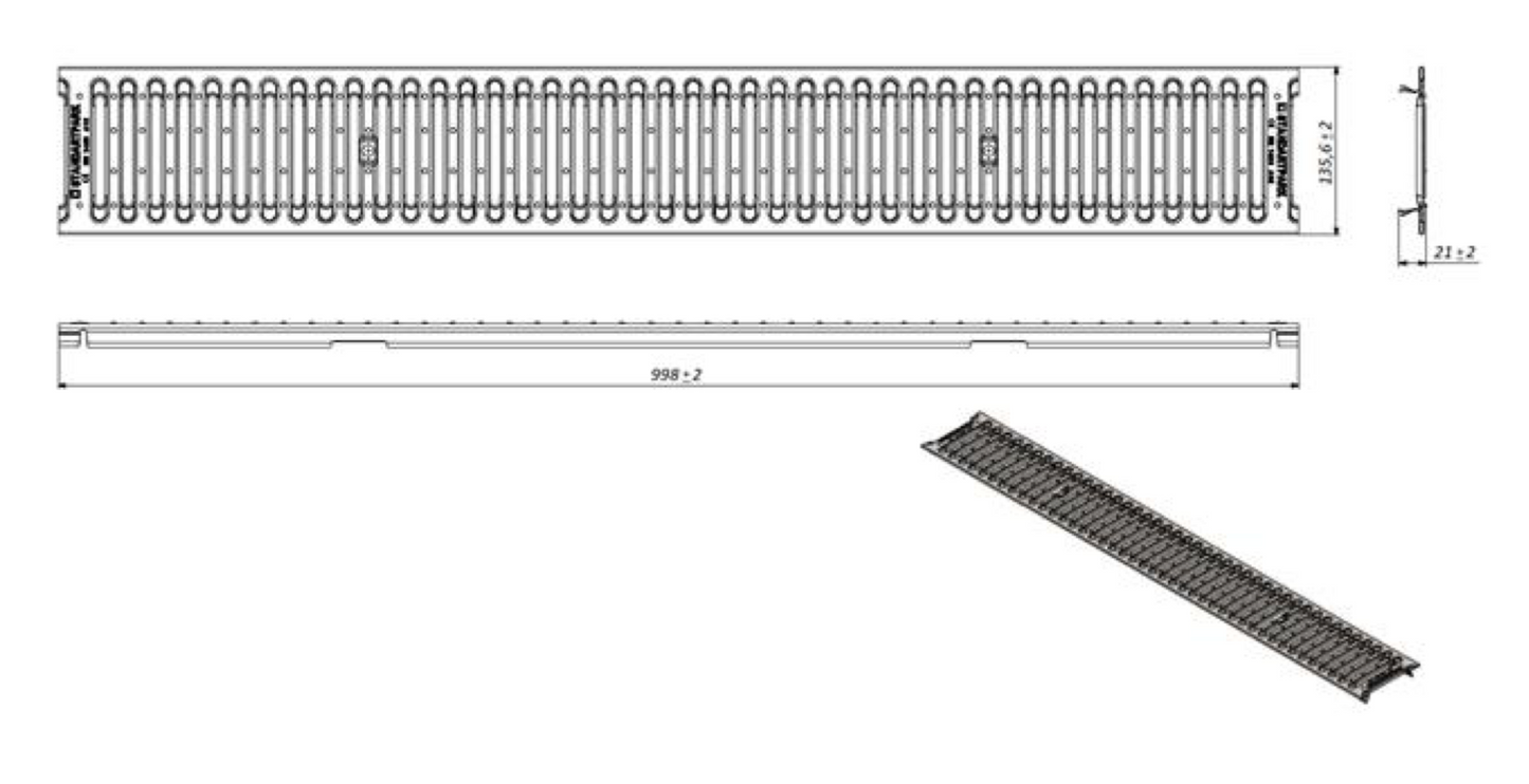 1m. set Ablaufrinne Kunststoffrinne H:8cm B:14.5cm + Gitterrost Verzinkter Stahl A15