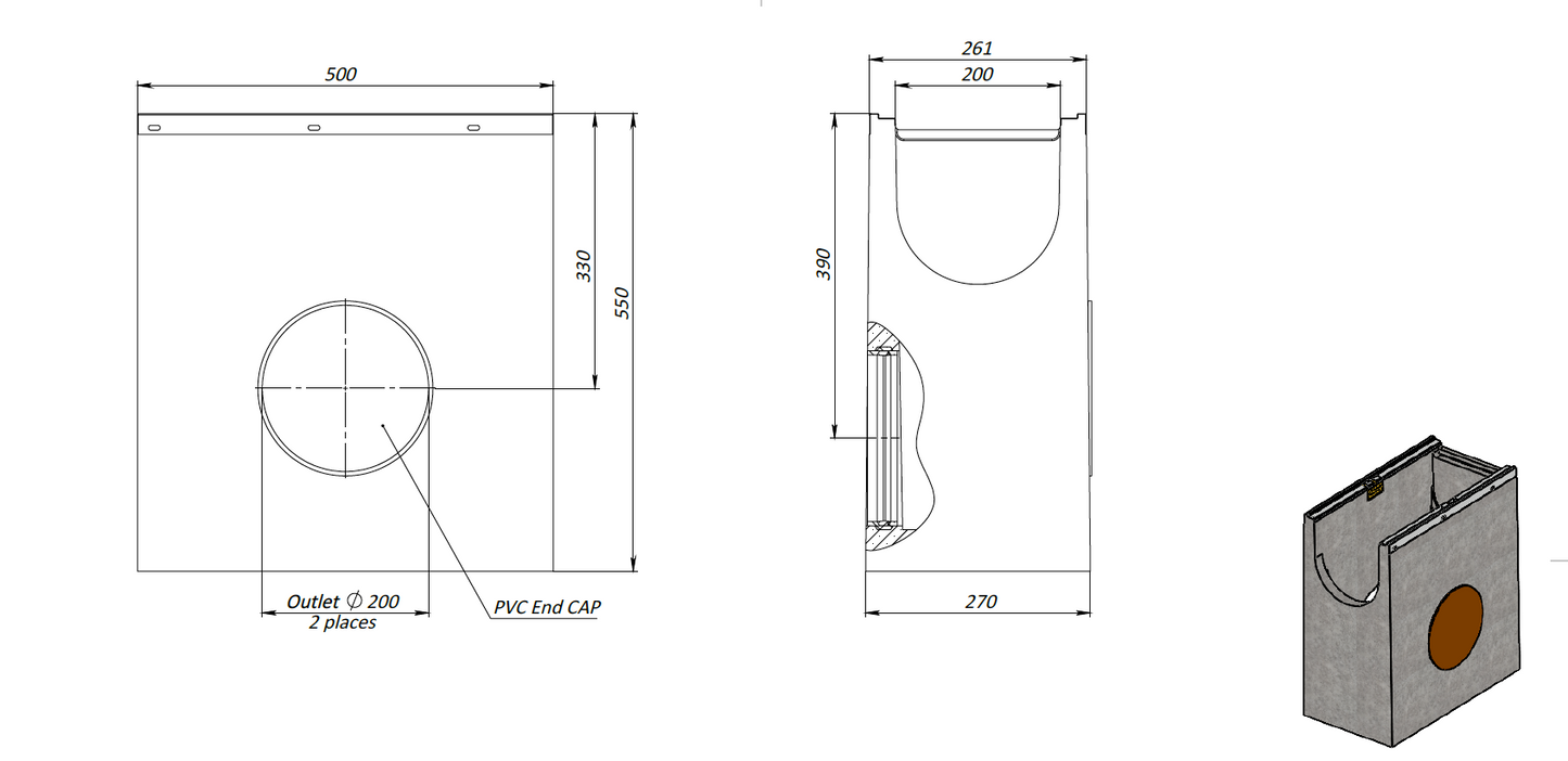 1m. set Beton Entwässerungsrinne DN200 C250 27x26 cm inkl. Gussrost & Kantenschutz C250