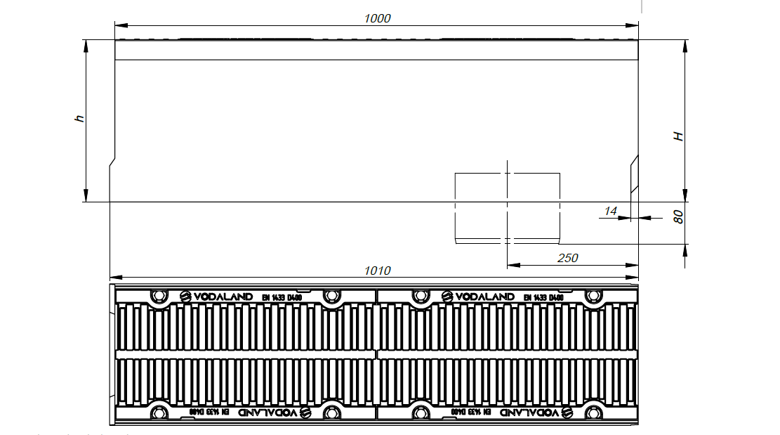 1m. set Schwerlastrinne Betonrinne DN200 26x31cm + Gussrost D400