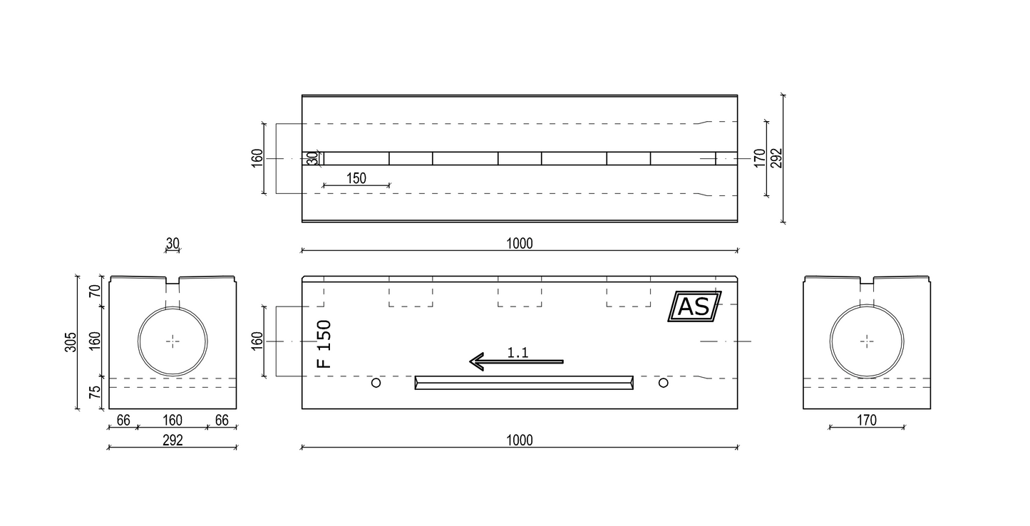 1m Schlitzrinne AS-S150 Betonrinne Monoblock 29x30cm DN150 D400 E600 F900 Entwässerungsrinne