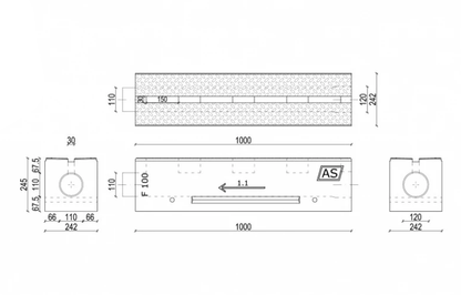 1m Schlitzrinne verstärkt AS-S100R Betonrinne Monoblock 24x25cm DN100 F900 Entwässerungsrinne