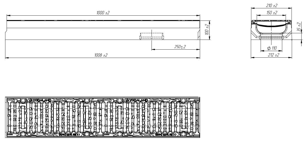 1m. set Schwerlastrinne Betonrinne 21x10cm + Gussrost D400