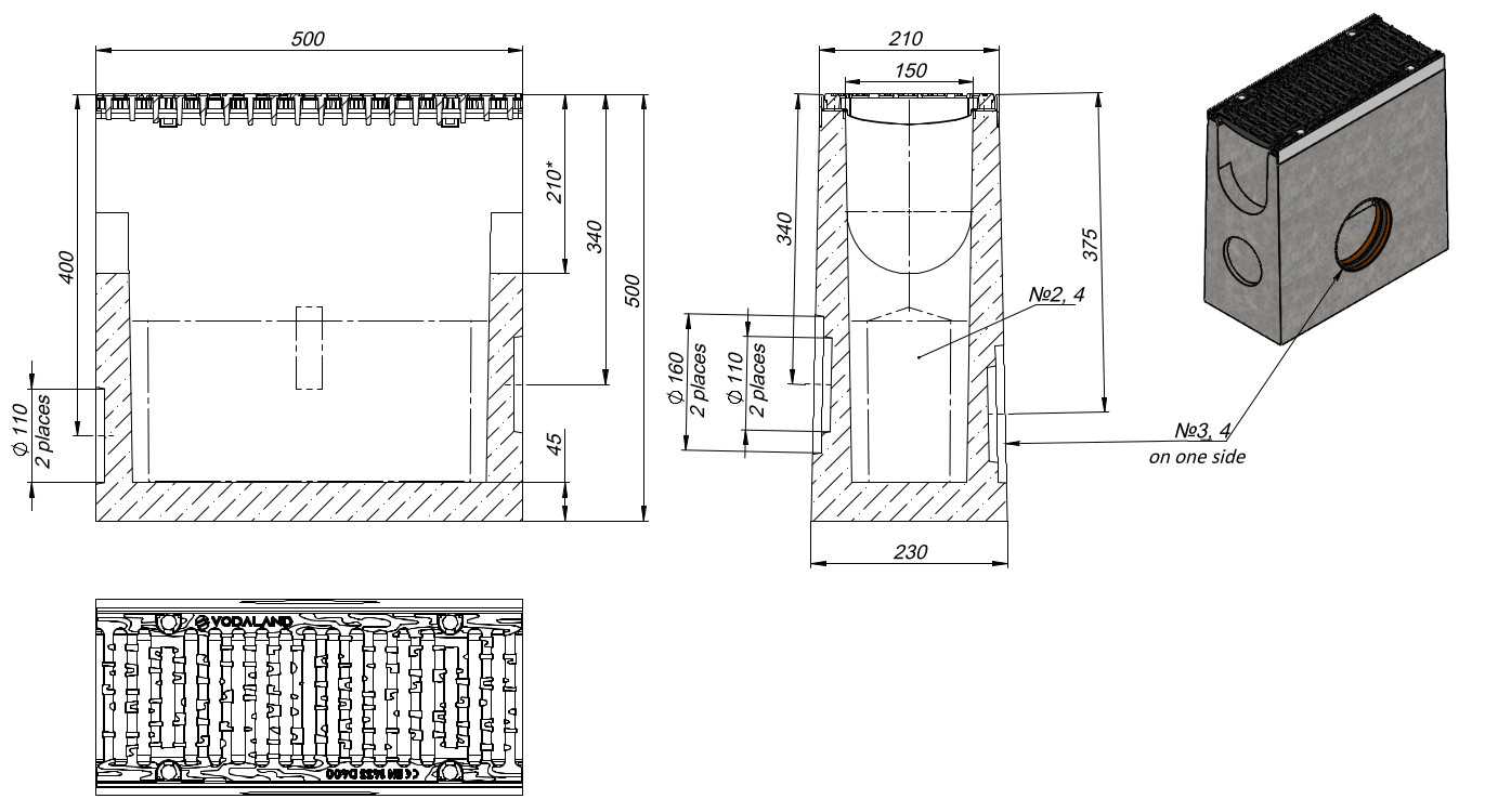 1m. set Schwerlastrinne Betonrinne 21x10cm + Gussrost D400