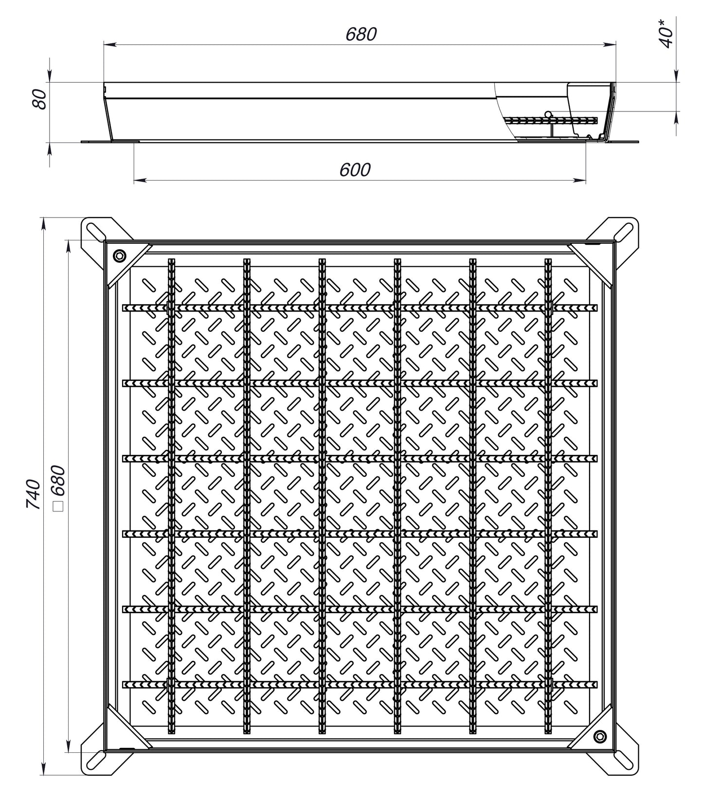 Schachtabdeckung aus verzinktem Stahl 600×600 mm B125 (befüllbar)