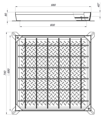 Schachtabdeckung aus verzinktem Stahl 600×600 mm B125 (befüllbar)