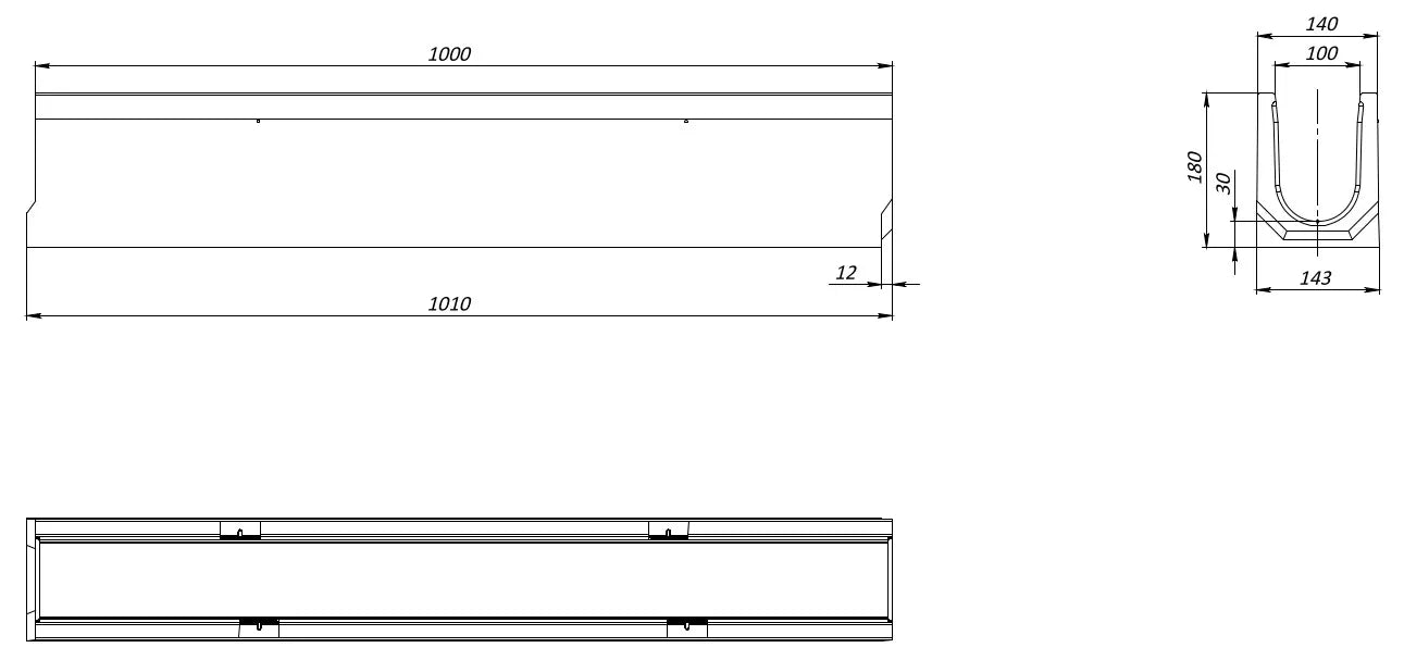 1m. set Beton Entwässerungsrinne C250 14x18 cm inkl. Gussrost & Kantenschutz C250