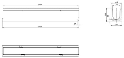 1m. set Beton Entwässerungsrinne C250 14x18 cm inkl. Gussrost & Kantenschutz C250