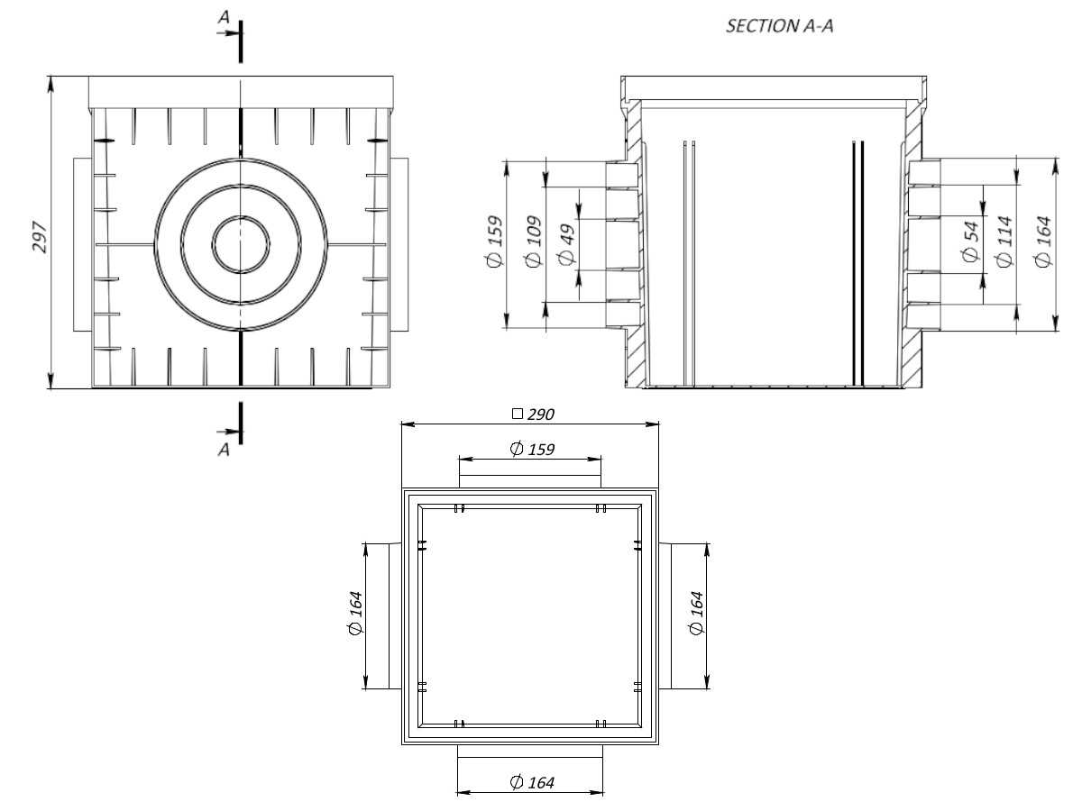 Hofabläuf / Punktentwässerung Stern 30x30cm Gussrost mit Fangkorb + Siphone