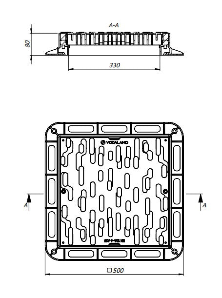 Schachtabdeckung aus Kunststoff 500×500 mm DN330 A15