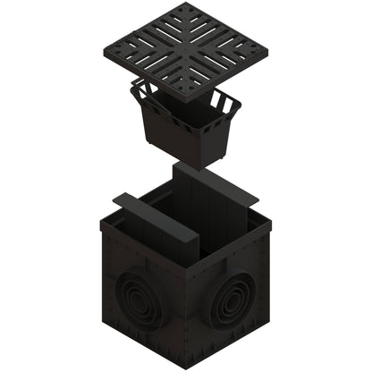Hofabläuf / Punktentwässerung 30x30cm Gussrost Stern mit Fangkorb + Siphone