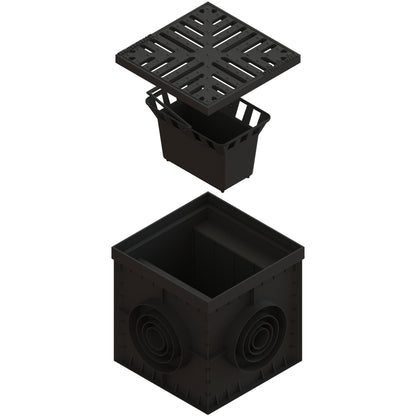 Hofabläuf / Punktentwässerung 30x30cm Gussrost Stern mit Fangkorb + Siphone