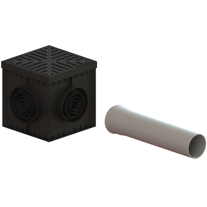 Hofabläuf / Punktentwässerung 30x30cm Gussrost Stern mit Fangkorb + Siphone