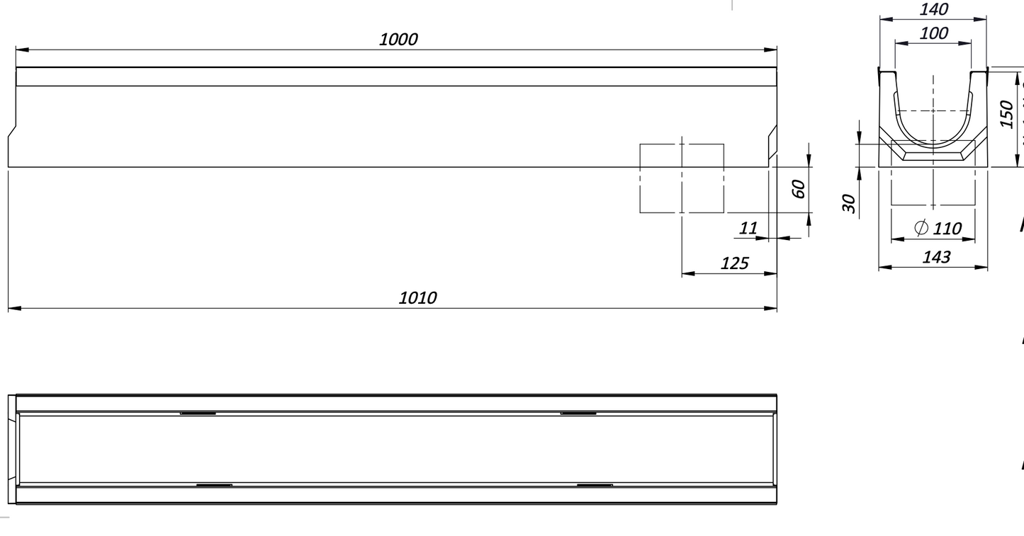 1m. set Entwässerungsrinnen Betonrinne C250 14x15 cm inkl. Gussrost & Kantenschutz C2500