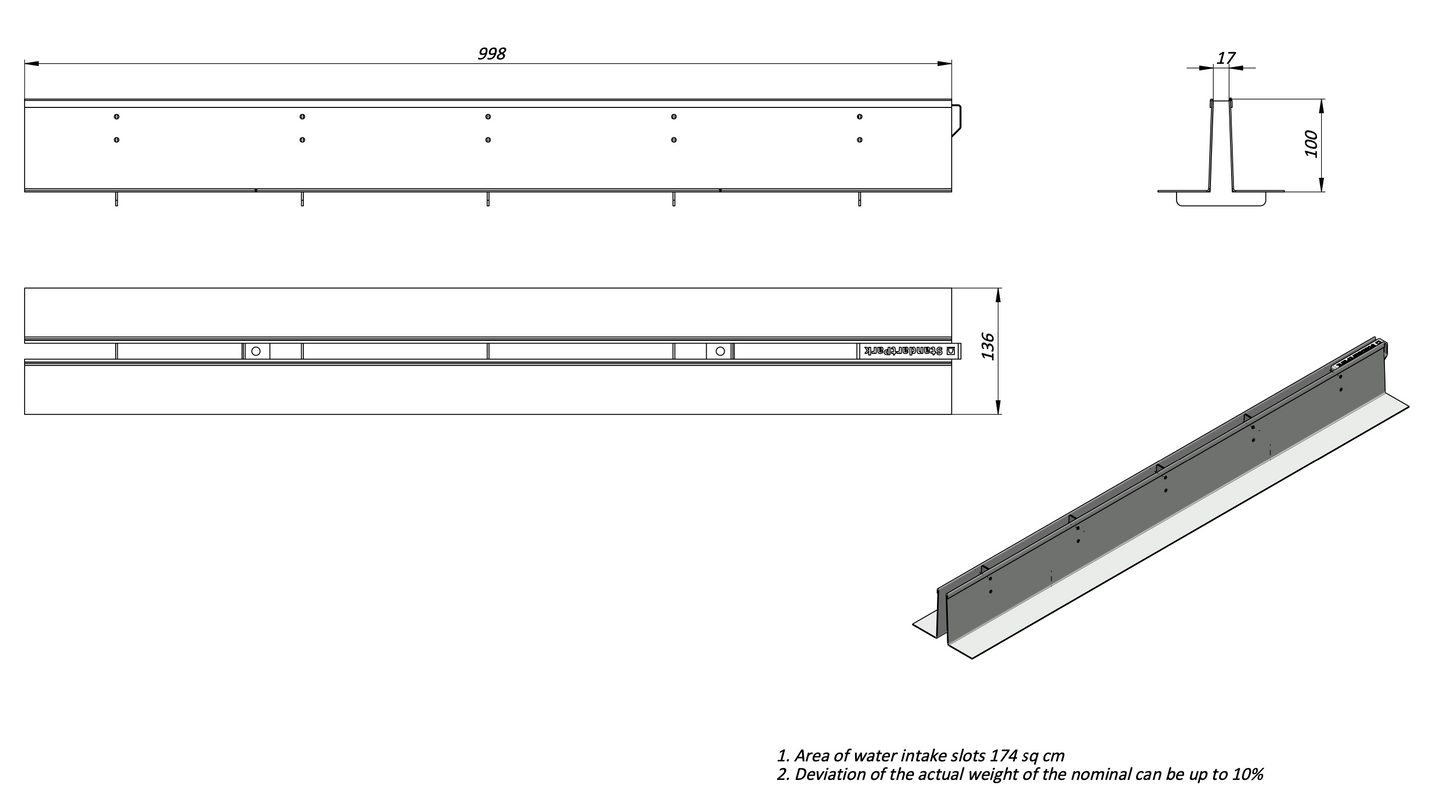 1m set. Schlitzrinne - C250 Rinne: H200mm + Rost: H100mm